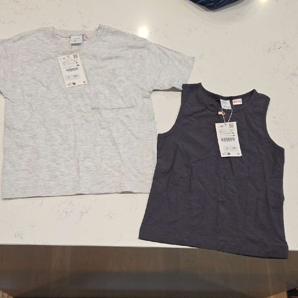 Zara Kids Light Gray T-Shirt and Charcoal Tank Set